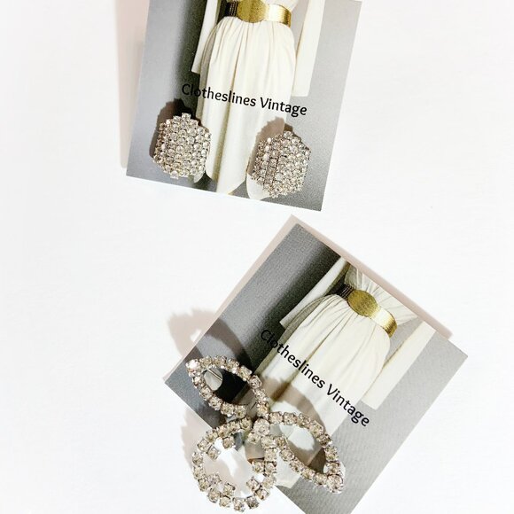 Vintage Hexagon Rhinestone Earrings - Picture 3 of 5